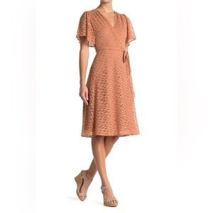 FRNCH Ecru lace flutter sleeve wrap dress‎ size M.